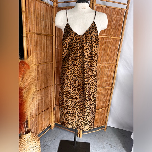 Leopard Animal Print Satin Midi Slip Dress Mob Wife Glam Party Medium - Picture 1 of 6